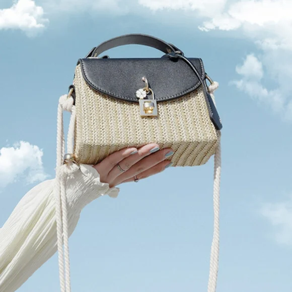 Women Mini Straw Woven Cross-body Shoulder Bag Top-handle Bag Handbag - Picture 7 of 7